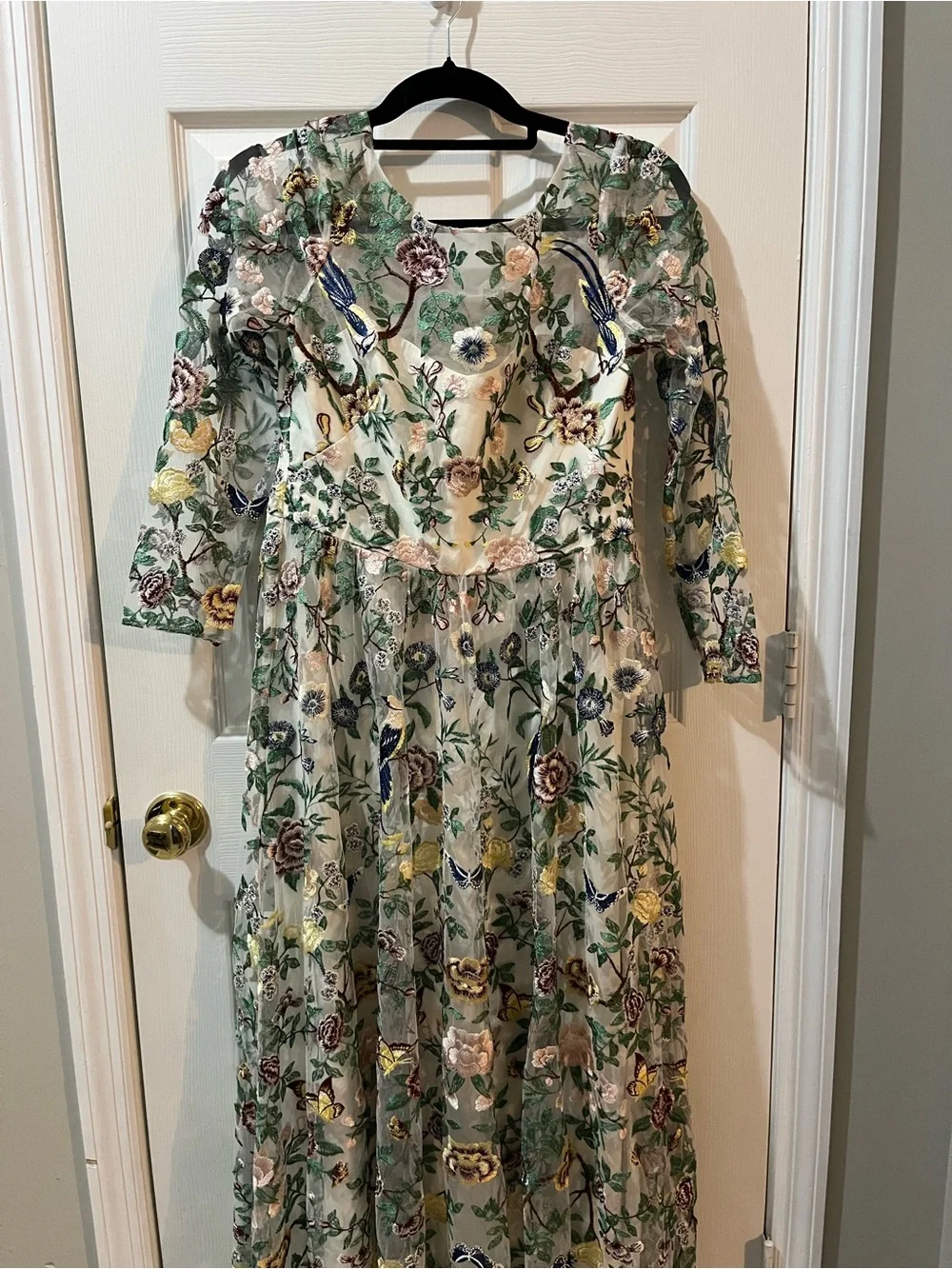 Marchesa Floral Embroidered Long Sleeve Maxi Dress botanical size 4 bride - Picture 10 of 13